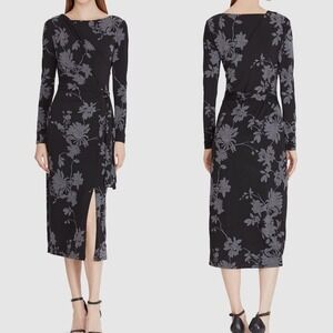 Lauren Ralph Lauren Sz 8 Floral Faux Wrap Dress Long Sleeve Midi Classic Party